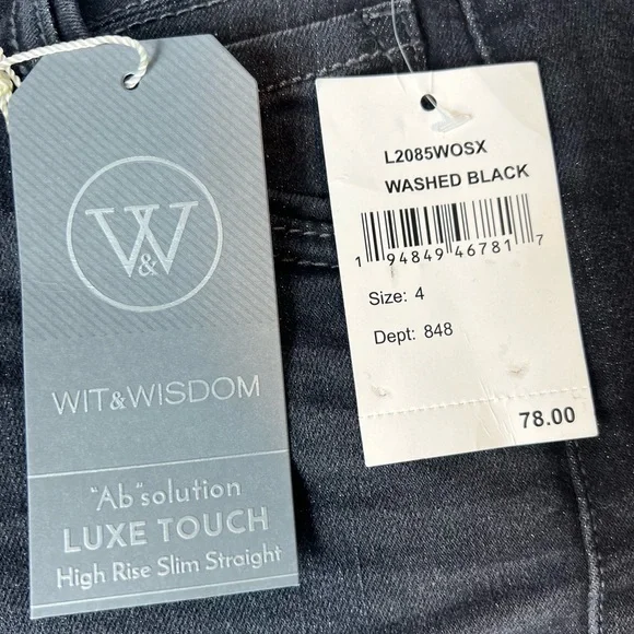 Wit & Wisdom Black glitter High Waisted Straight Leg Denim cuffed Jean - Picture 10 of 12